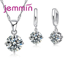 Load image into Gallery viewer, Jemmin 8 Colour AAA Crystal 925 Sterling Silver Pendants Earring Necklace Set Women Girls Party Four-Claw Jewelry