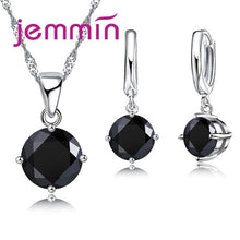 Load image into Gallery viewer, Jemmin 8 Colour AAA Crystal 925 Sterling Silver Pendants Earring Necklace Set Women Girls Party Four-Claw Jewelry