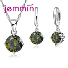 Load image into Gallery viewer, Jemmin 8 Colour AAA Crystal 925 Sterling Silver Pendants Earring Necklace Set Women Girls Party Four-Claw Jewelry