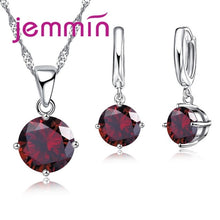 Load image into Gallery viewer, Jemmin 8 Colour AAA Crystal 925 Sterling Silver Pendants Earring Necklace Set Women Girls Party Four-Claw Jewelry