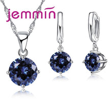 Load image into Gallery viewer, Jemmin 8 Colour AAA Crystal 925 Sterling Silver Pendants Earring Necklace Set Women Girls Party Four-Claw Jewelry