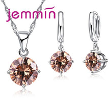 Load image into Gallery viewer, Jemmin 8 Colour AAA Crystal 925 Sterling Silver Pendants Earring Necklace Set Women Girls Party Four-Claw Jewelry