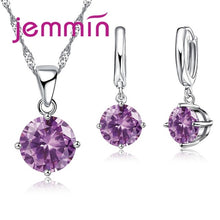 Load image into Gallery viewer, Jemmin 8 Colour AAA Crystal 925 Sterling Silver Pendants Earring Necklace Set Women Girls Party Four-Claw Jewelry