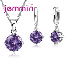 Load image into Gallery viewer, Jemmin 8 Colour AAA Crystal 925 Sterling Silver Pendants Earring Necklace Set Women Girls Party Four-Claw Jewelry